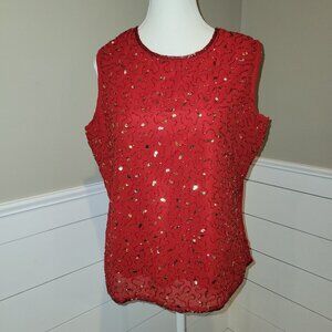 Upscale Red/Gold Sequinned Top- Size Petite L